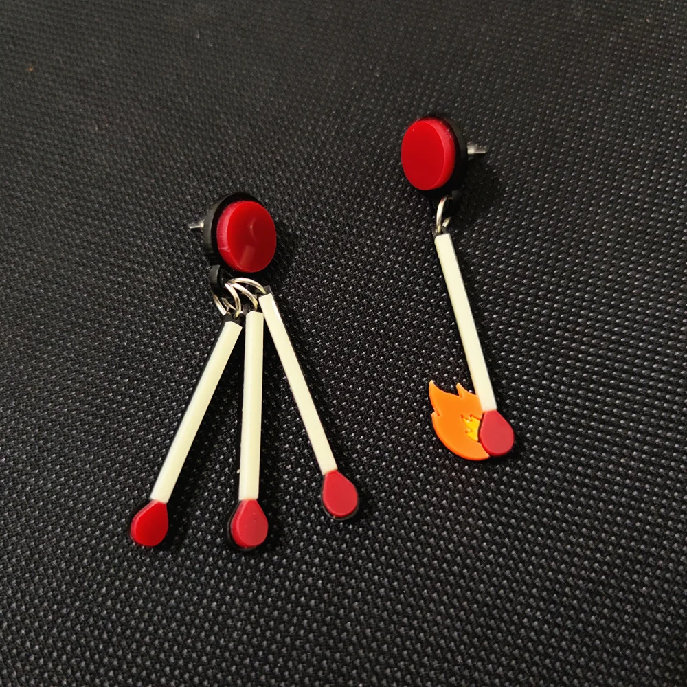 KUGUYS Matchstick-Ohrringe für Damen, Acryl, neuartig, modisch, lustiger Schmuck, Cosplay-Zubehör