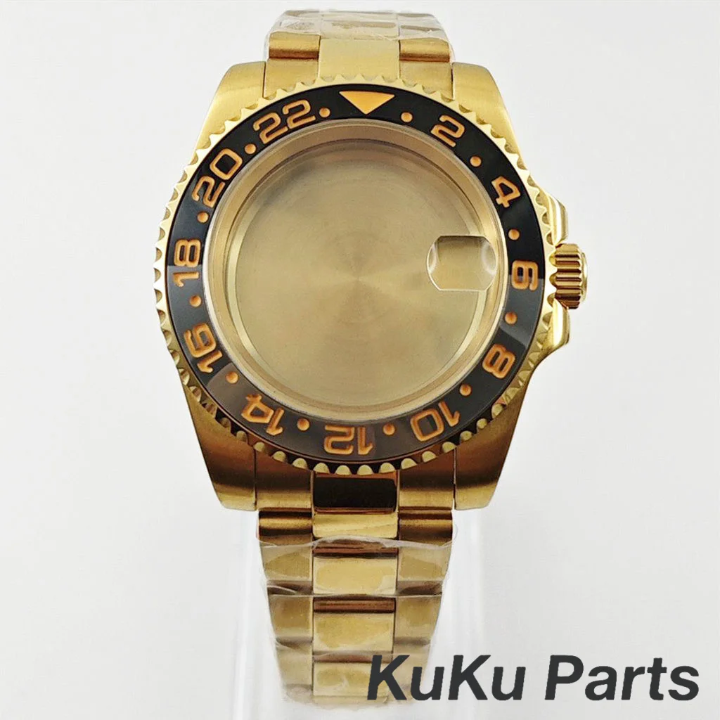 Gold 40MM Oyster Bracelet Sapphire Glass Waterproof Watch Case with 28.5mm Dial Compatibility
