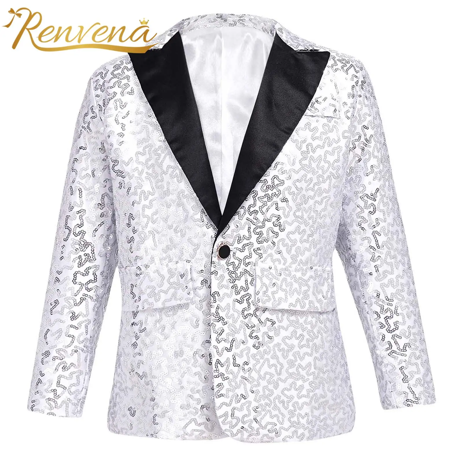 Kids Boys Stylish Sequins Suit Blazer Child Dress Jacket Tuxedo Blazers for Performance Wedding Birthday Party Coat Outwear