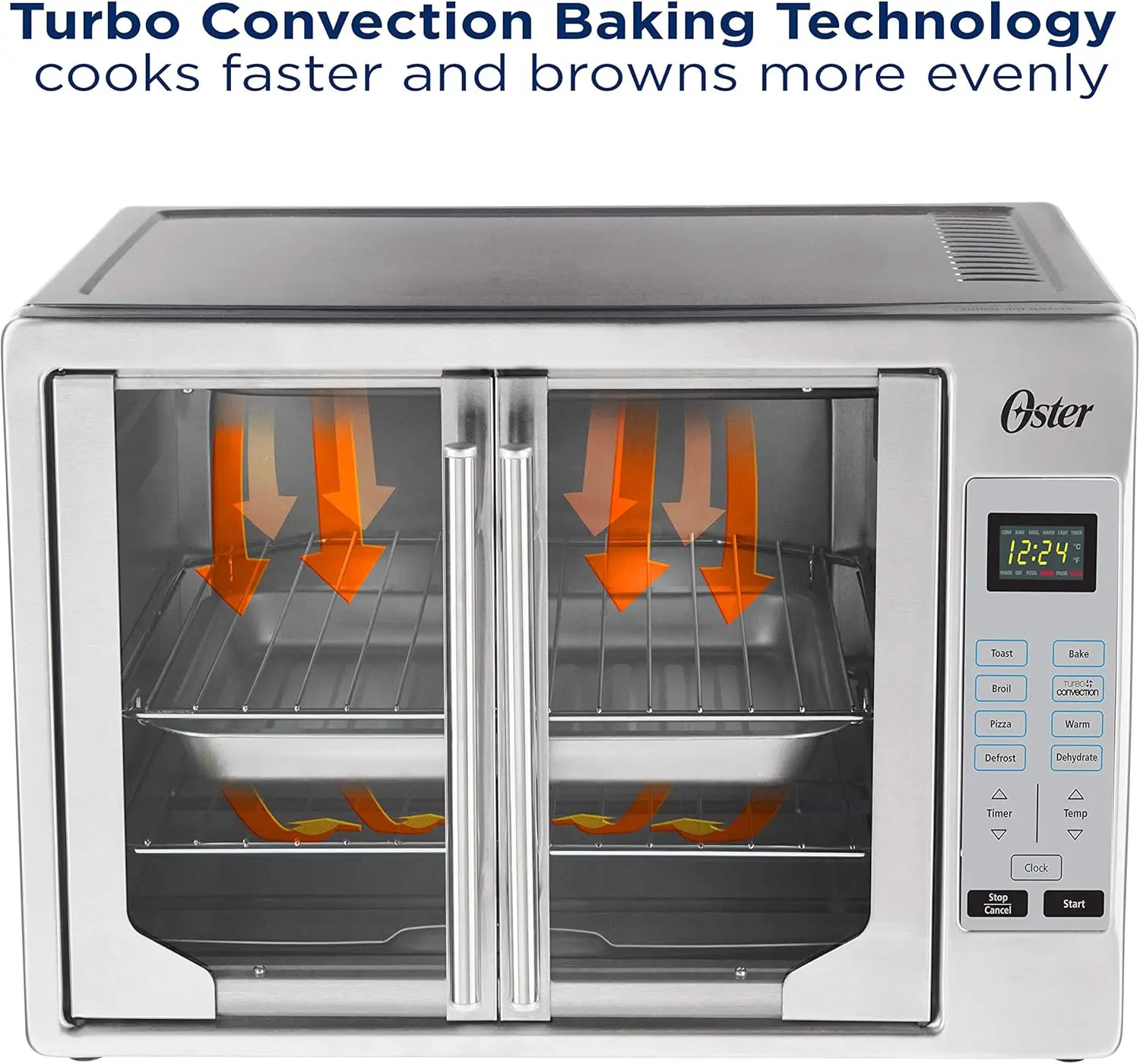8-in-1 Countertop Toaster Oven, XL Fits 2 16" Pizzas, Stainless Steel French Door