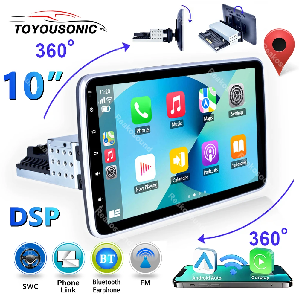 TOYOUSONIC-1-din-Carplay-Android-Auto-10inch-360-rotatable-Touch-Screen ...