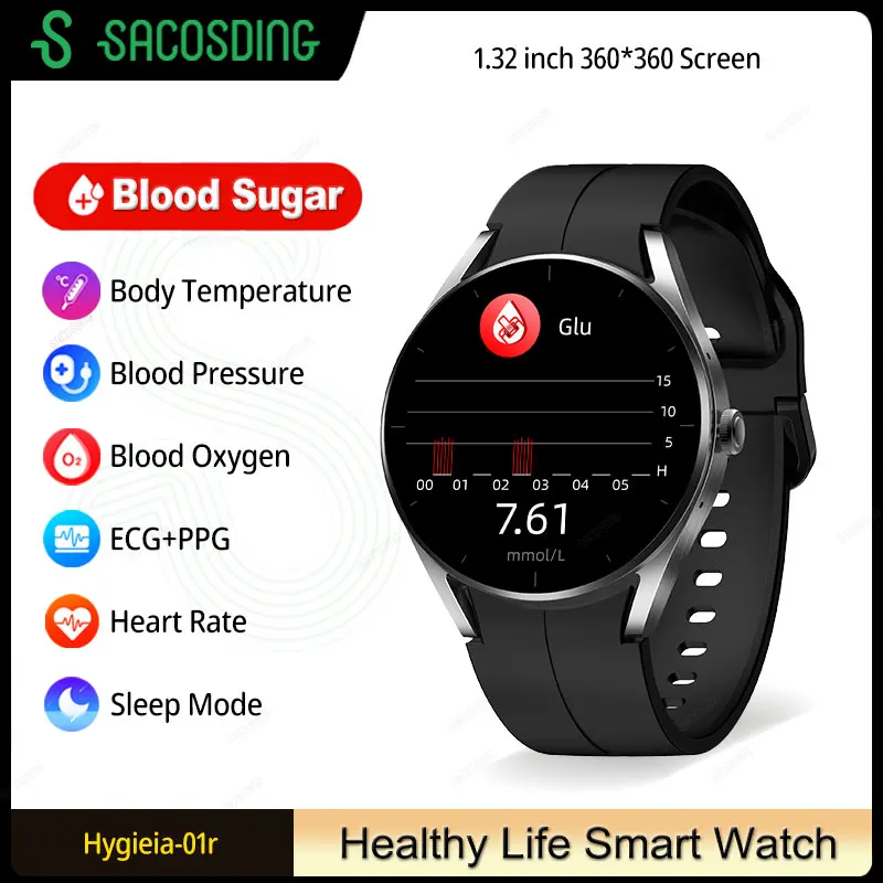 

2023 Bluetooth Call ECG Smartwatch for Men Blood Sugar Blood Pressure Body Temperature Health Monitoring Smart Watch Men Women
