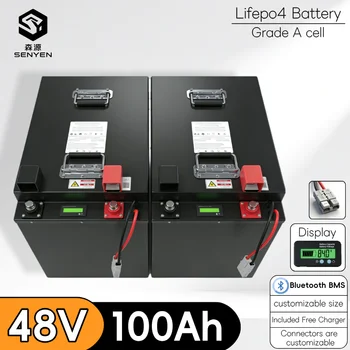 Batteria SY-lithium 48V 100Ah LiFePO4 con BMS per triciclo, golf cart, inverter, scooter con accumulo di energia solare + caricabatterie 58.4V 10A
