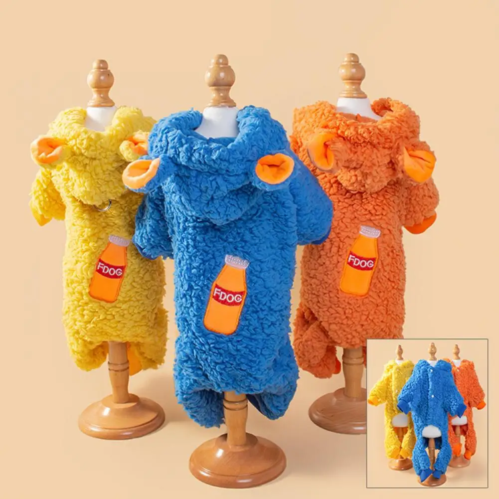 

Four-legged Pet Jumpsuit Cozy Faux Lambswool Dog Jacket with Traction Ring Winter Padded Jumpsuit Thickened Drink for Autumn