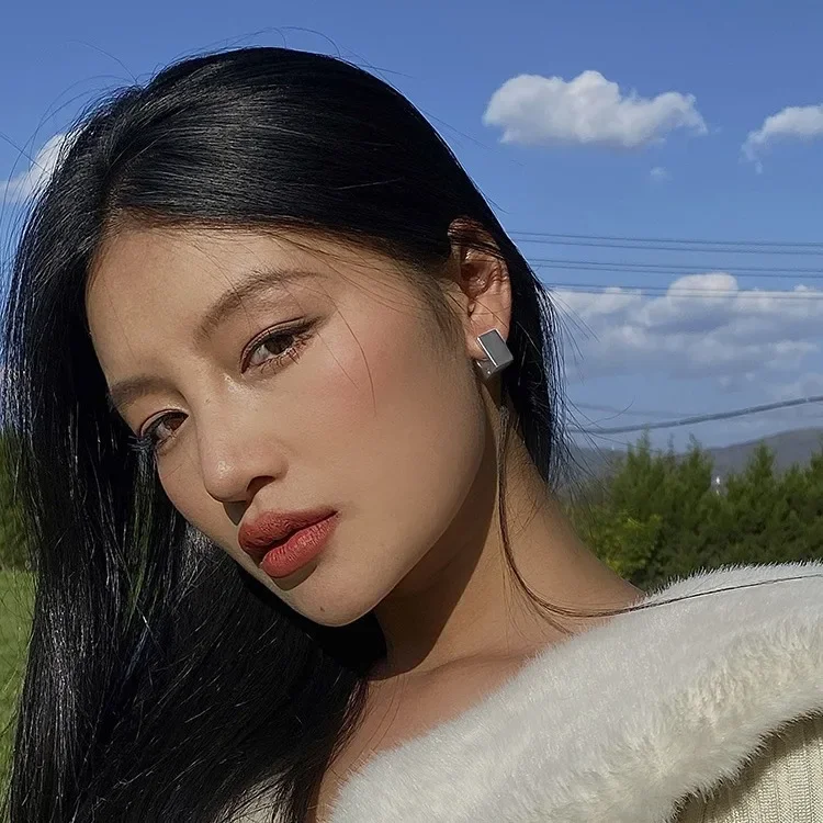 기하학적 금속 사각형 여성 귀걸이, 중공업 독특한 패션, 힙합 바늘 이어 클립, 니치 트렌디 쥬얼리
