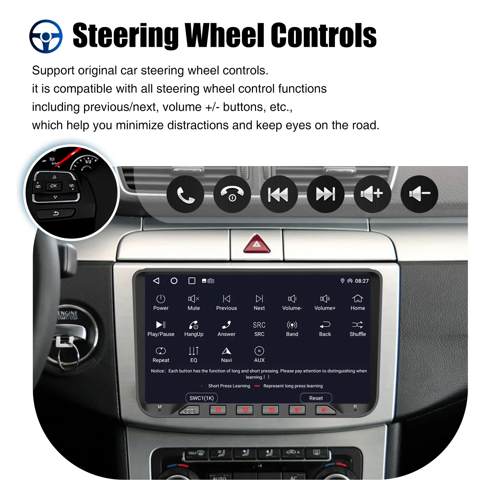 Autoradio ESSGOO Android 14 9 Zoll 4+64G/2+64G Für Skoda SEAT Passat Golf Polo Tiguan Touran Eos Vento mit Bluetooth Wireless CarPlay Android Auto GPS Navigation WIFI RDS FM Mirror Link CANBUS Touchscreen Lenkradsteuer – Detail 21