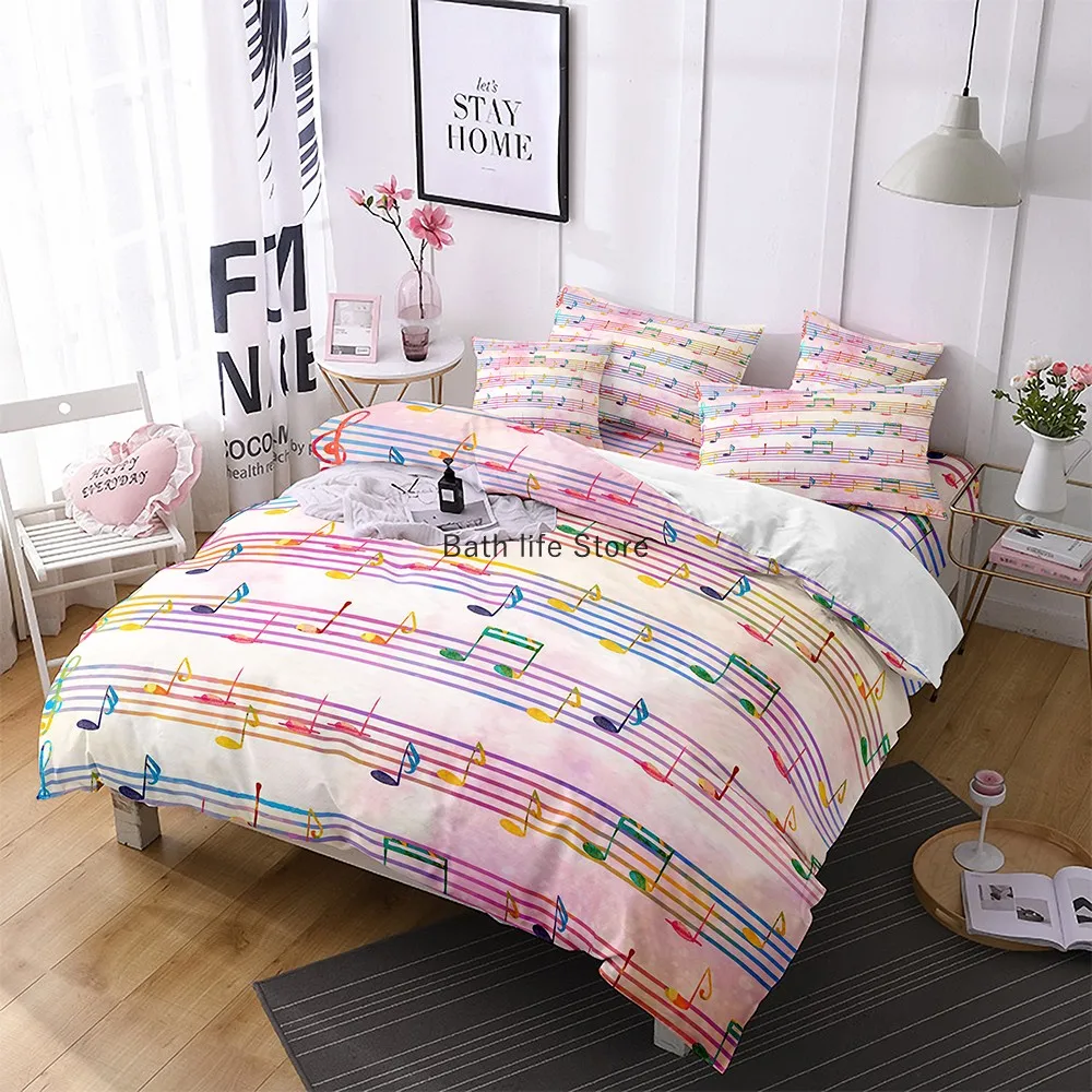 Music Notes Bedding Set for Kids Adult Duvet Cover King Queen Size Gradient Bed Home Textiles Bedclothes 2/3Pcs Duvet Cover Set 