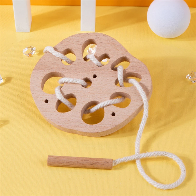 

Children Montessori Lacing Board Game Wooden Toddler Sew On Threading Toy Set Kids Early Learning Educational Toys L65Y
