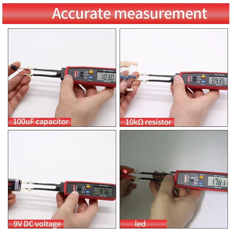 UNI-T SMD 테스터 디지털 스마트 핀셋, 36V 전압 배터리, LED 다이오드 저항기, 캐패시터 부품 측정 도구, UT116C