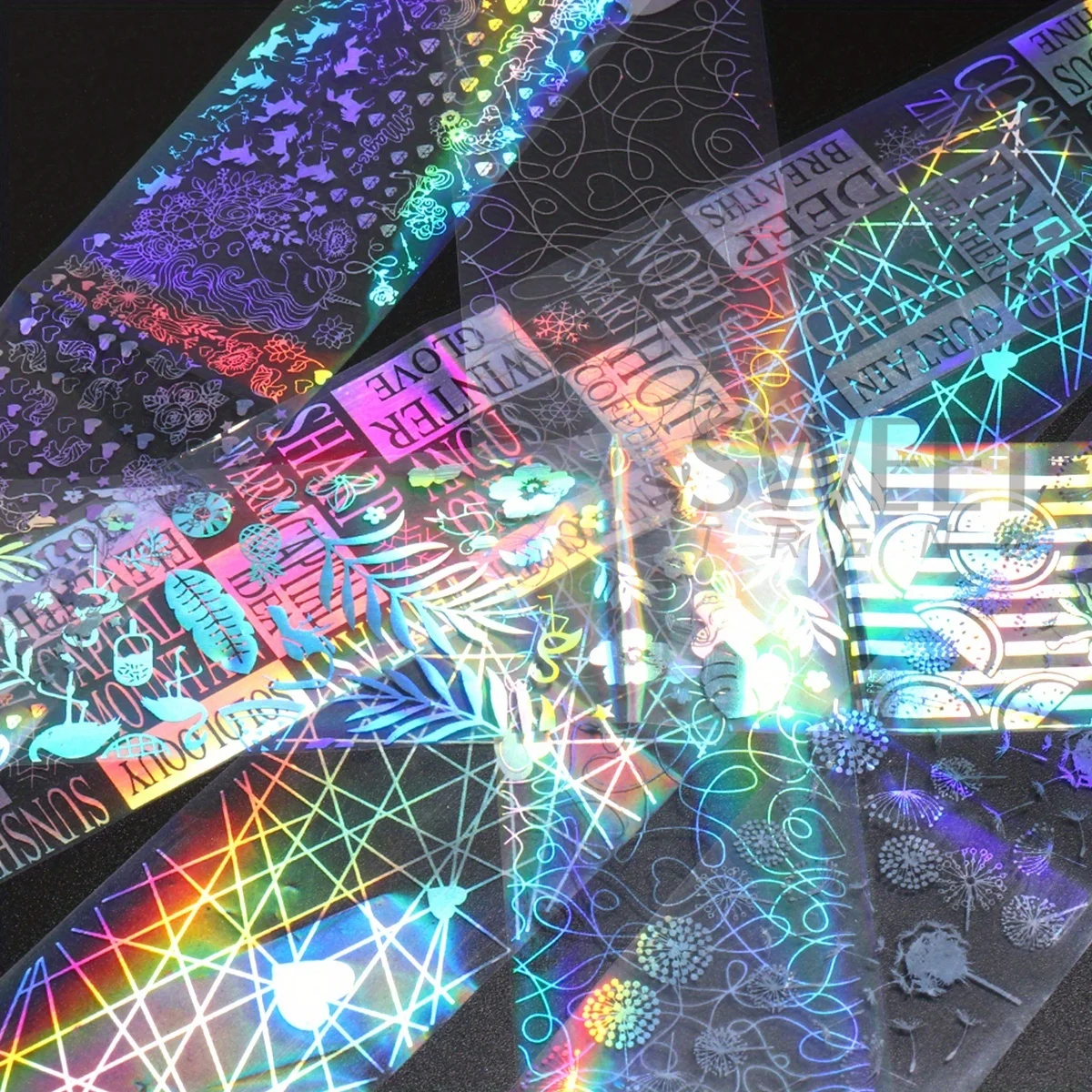 2 Pack Lace Flower Transfer Nail Art Foils Holographic Silvery Rose Geometry Leaf Image Simple Butterfly Decor Full Wraps Foils