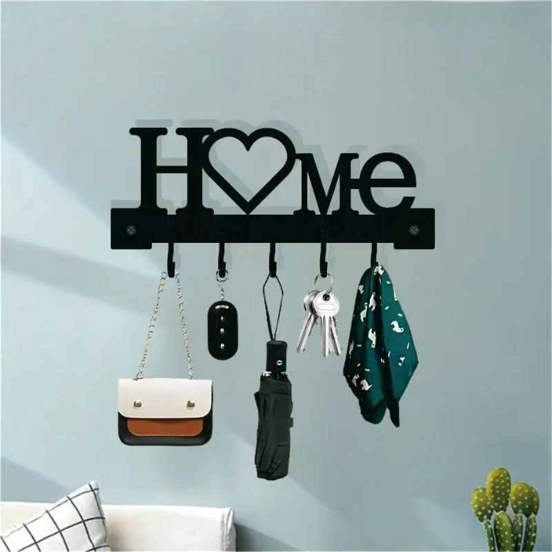 Neuer Schlüsselhalter in Form von „Home Love“ mit Haken, Metall-Organizer für Wohnzimmerdekoration, süße Heimdekoration, Schlüsselständer | Schlüsselhalter für die Wand – Detail 6