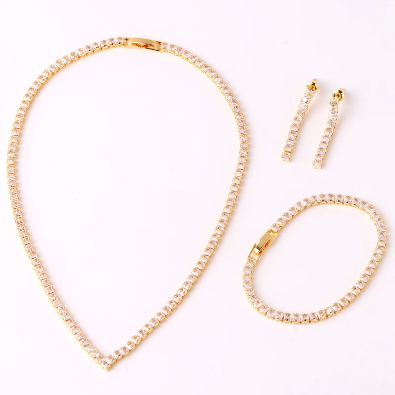 Simple V Shape Necklace Rhinestone Choker Jewelry Tennis Chain 18K Gold