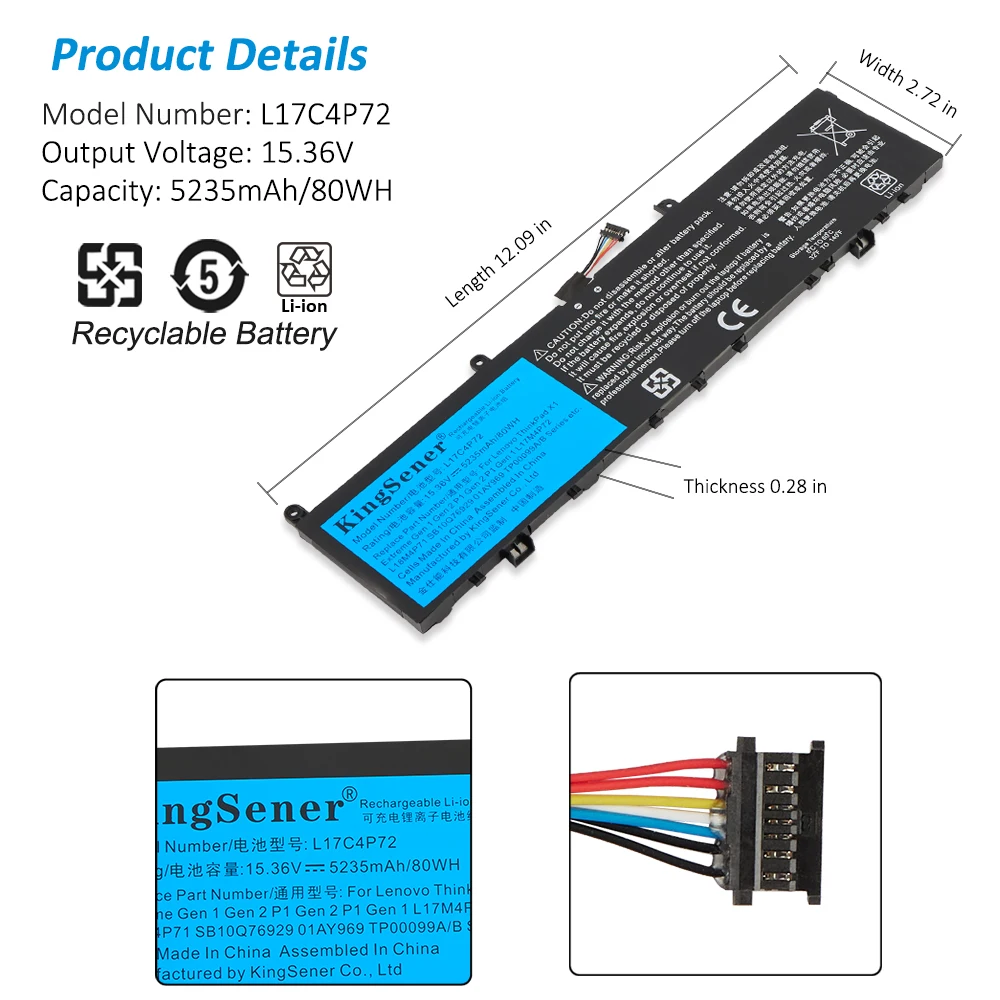 Kingsener-bateria do Portátil para Lenovo Thinkpad x1 Extreme Gen Thinkpad p1 1st 2nd Gen L17c4p72 L17m4p72 L17m4p72 01ay968 - Imagem 4