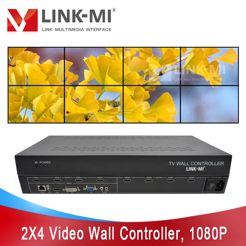 

LINK-MI 8 Channels Video Wall Controller for 8 Displays HDMI USB DVI VGA inputs Support 2x4 2x3 2x2 4x2 Zoom Subtitle Rotation