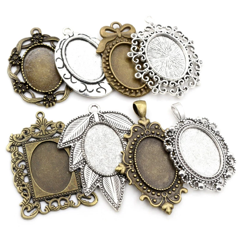 5pcs 18x25mm Innere Größe Antike Silber Überzogene Bronze Schwarz Mode Stil Cameo Cabochon Einstellung Anhänger halskette erkenntnisse