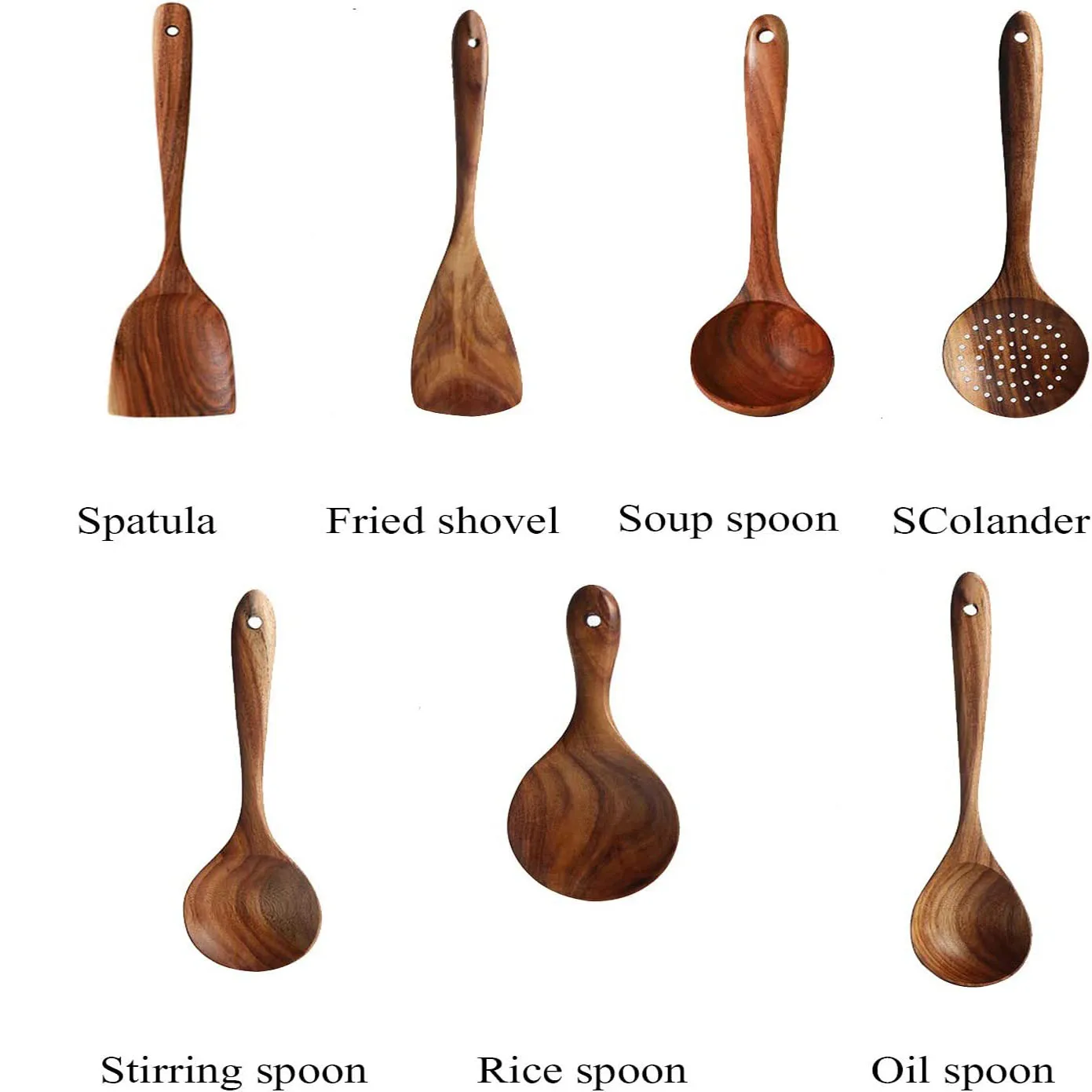 Teak Natural Wood Tableware Nonstick Special Spatula Cooking Long Handle Ladle Wooden Slotted Soup ladle Spoon Kitchen Tool