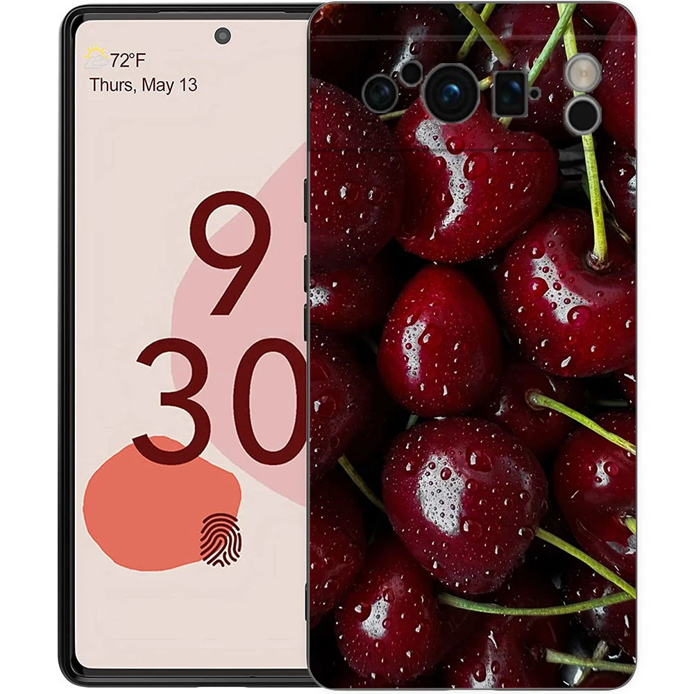 Elegant Red Cherry Shockproof TPU Phone Case - Soft Black Protective Cover
