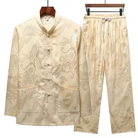 Tang Suit (top + Pants) Dad Chinese Style Hanfu for Middle-aged and Elderly Men Imitation Mulberry Silk Satin Jacquard Suit 2