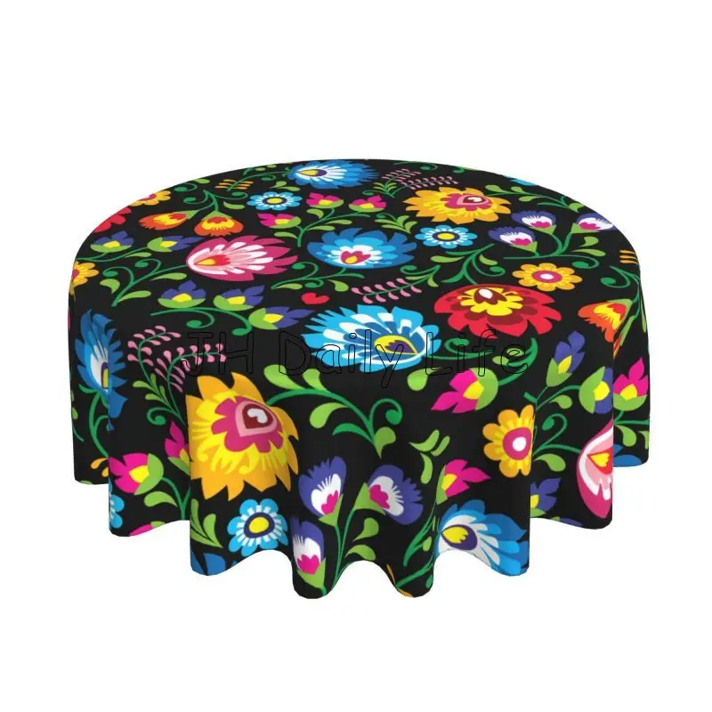 Poland Polish Floral Folk Art Print Round Tablecloth 60 Inch Table Cover Decor Table Clothes for Dining Party Decoration