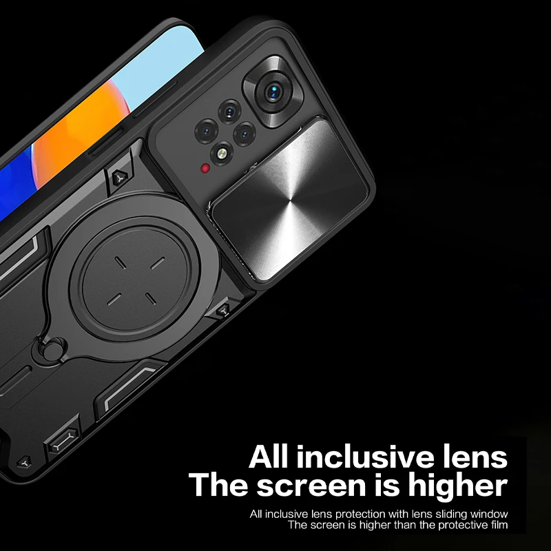 Slide Camera Shockproof Armor Phone Case with Stand Back Cover