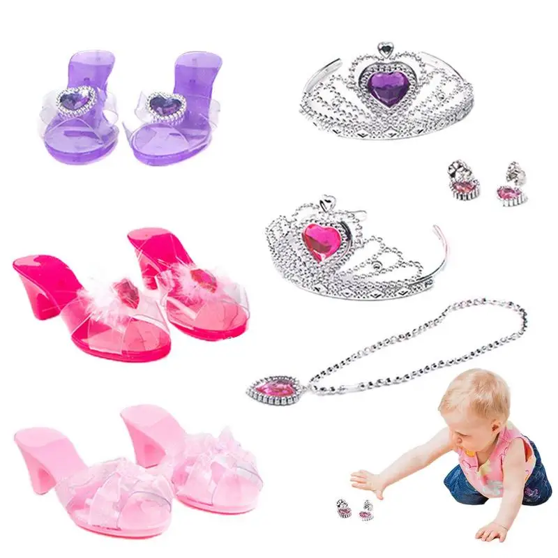 

Pretend Play Jewelry Toys Princess Accessories Set For Toddler Girls Dress Up Shoes Toys Crown Necklace Ring Makeup Toys