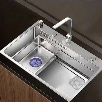 Lavello da cucina multifunzionale in acciaio inossidabile 304 di grande capacità, vasca singola, postazione di lavoro per verdure, lavaggio/taglio/scarico in un set completo 1
