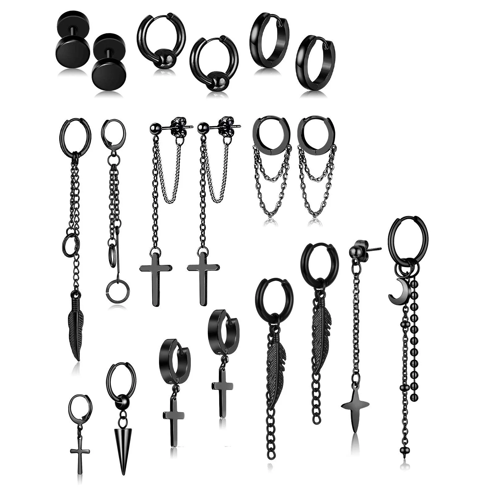 20 Pieces Chain Hoop Earrings Moon and Star Drop Earrings Cross