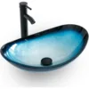 21.5" Bathroom Vessel Sink Artistic Single Boat Tempered Glass Basin Countertop Bowl Sink for Lavatory Vanity Cabinet 1