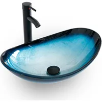 21.5" Bathroom Vessel Sink Artistic Single Boat Tempered Glass Basin Countertop Bowl Sink for Lavatory Vanity Cabinet 1