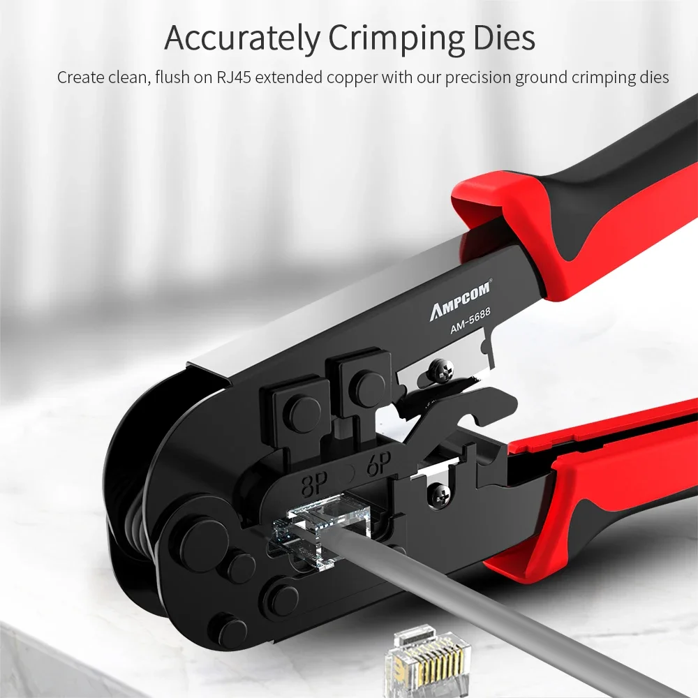 AMPCOM 압착 도구 RJ45 및 RJ12, RJ11 크림퍼 커터 스트리퍼 네트워크 케이블 CrimpTool 4P 6P 8P RJ-11/RJ-12 RJ-45