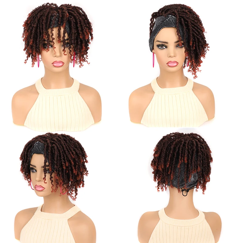 Faux Locs Headband Wig Short Dreadlock Wigs Goddess Hand Braided Twist Synthetic Wigs for Black Women Curly Dreadlock Locs Wig