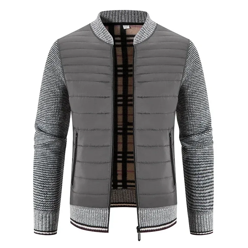 

Men's Patchwork Sweater Jacket Autumn Winter New Warm Stand-up Collar Zipper Cardigan Sweater Male Clothing Casual Knitwear Coat
