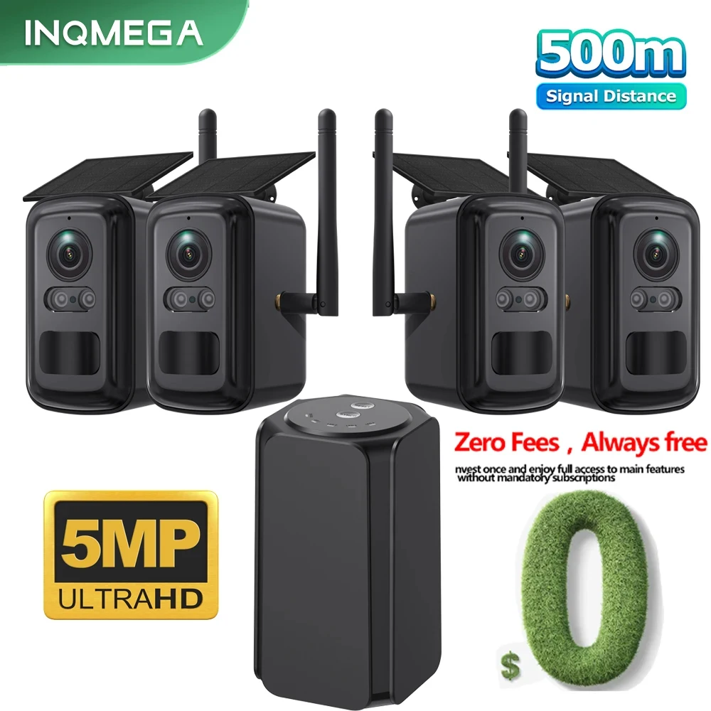 INQMEGA 5MP Wifi Solar Camera Kit Outdoor Wireless Security Surveillance Camera Set Siren Alarm Humanoid Detection Two Way Audio