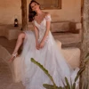 V-Neck A-Line Women Wedding Dresses Bright Tulle Bridal Gowns Newest Mopping Length Short Sleeves Princess 2024 Vestido De Novia 4