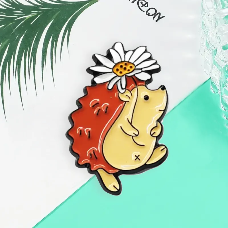 

Cartoon creative brooch cute hedgehog with flower brooch best gift for friends and family
