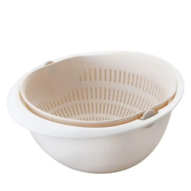Kitchen Rotatable Double Drain Basket Fruits Vegetables Washing Storage Basket Strainers Bowl Cleaning Filter Colander Tool