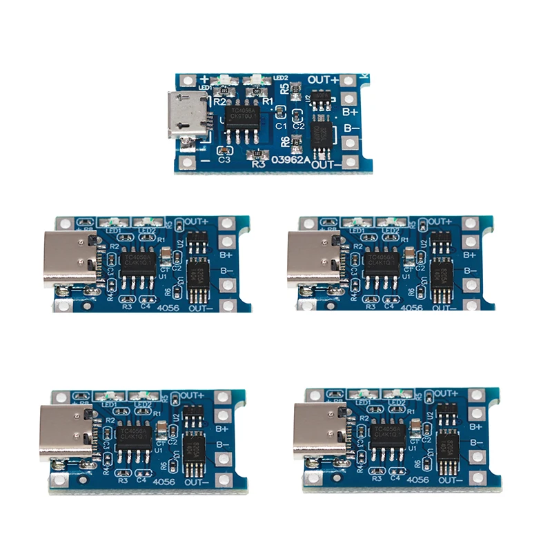 1/5/10pcs Type-c Micro USB 5V 1A 18650 TP4056 Lithium Battery Charger Module Charging Board With Protection Dual Function 1A DIY