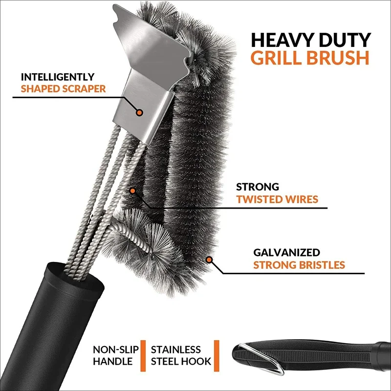 Barbecue Grill Cleaning Brush Stainless Steel Wire BBQ Brush Cleaning Tools Non-stick Barbecue Accessories
