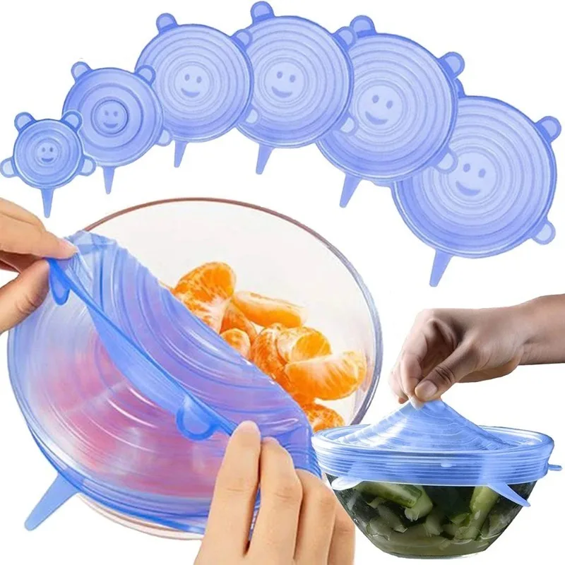 6Pcs Food Grade Silicone Preservation Cover Reusable Airtight Food Universal Dish Stretch Round Lids For Kitchen Accessories 1
