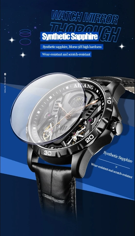 AILANG Herren Luxus Automatik-Mechanische Uhr mit Hohldesign, Doppel-Pendel, Fliehendem Schwungrad, Mondphase und Leuchtzeigern - Armbanduhr für Männer – Detail 9