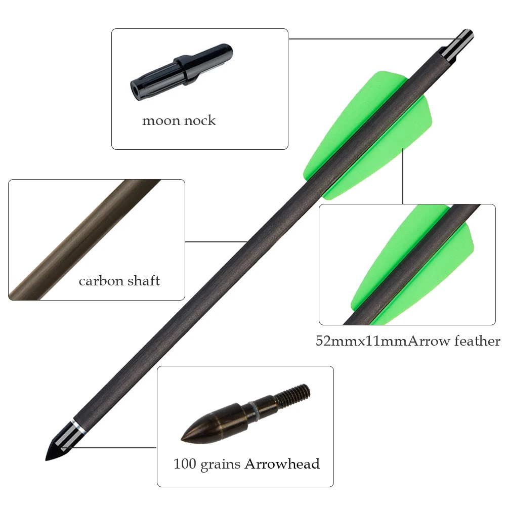 12/24 Frecce Per Balestra In Carbonio 7.5'' O 15'' – Surwolf Punte Da 100 Grani
