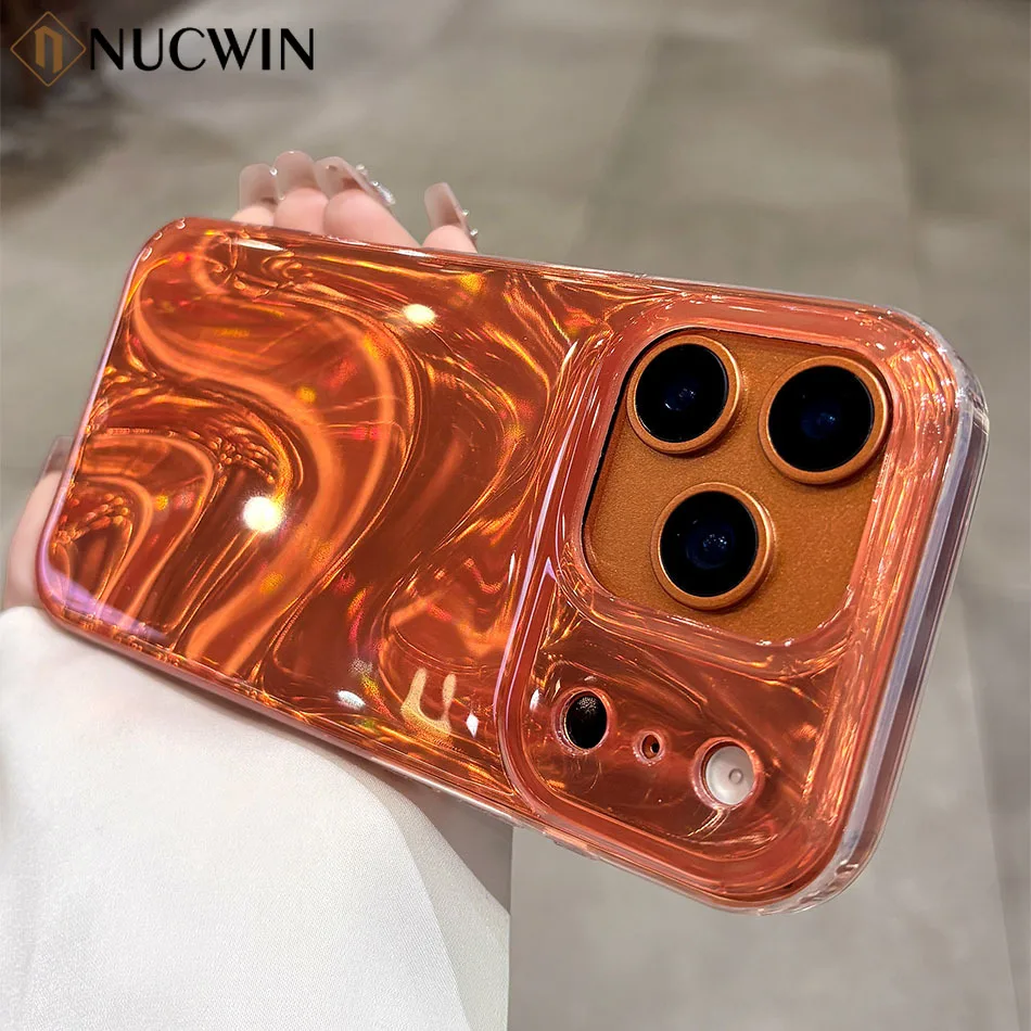 Luminous Water Ripple Silicone Case with Unique Orange Camera Protection - Shockproof Cover