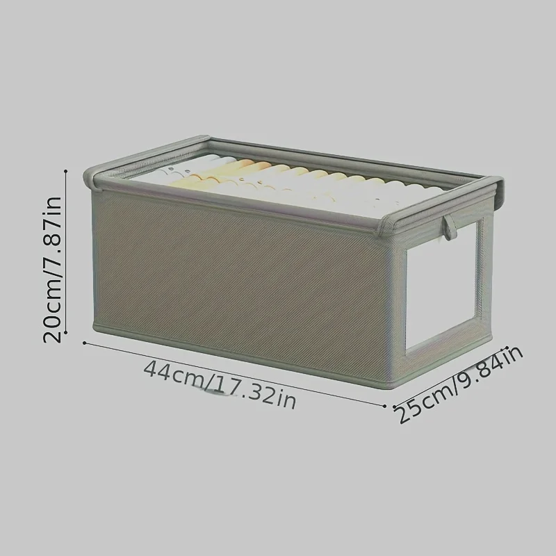 Canvas Storage Box with Transparent Window Strip - Foldable Clothing Organizing Box for Home Wardrobe Sorting
