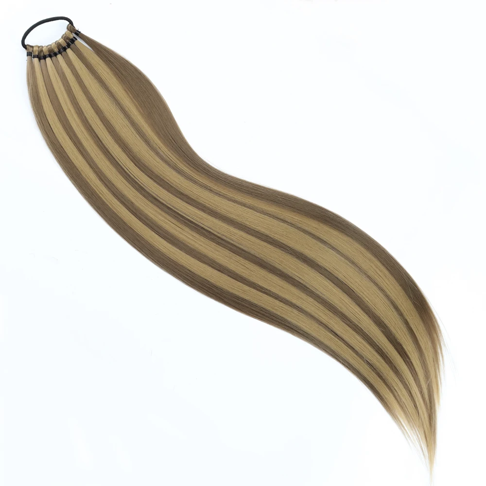 Synthetic Ponytail Synthetic Straight Ponytail Extensions Rubber Band Hair Braided Pony Tail 24Inch Black Blonde Brown Hairstyle ForWomem