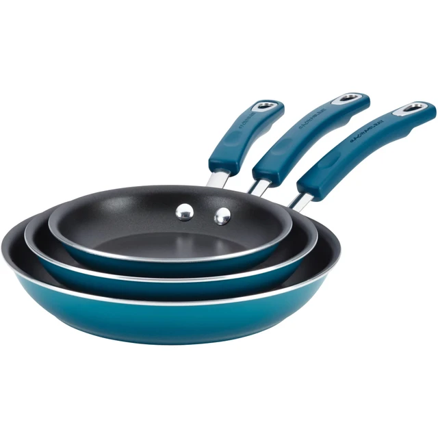 Rachael Ray 3-Piece Porcelain Enamel, Non-Stick Frying Pans, Fry