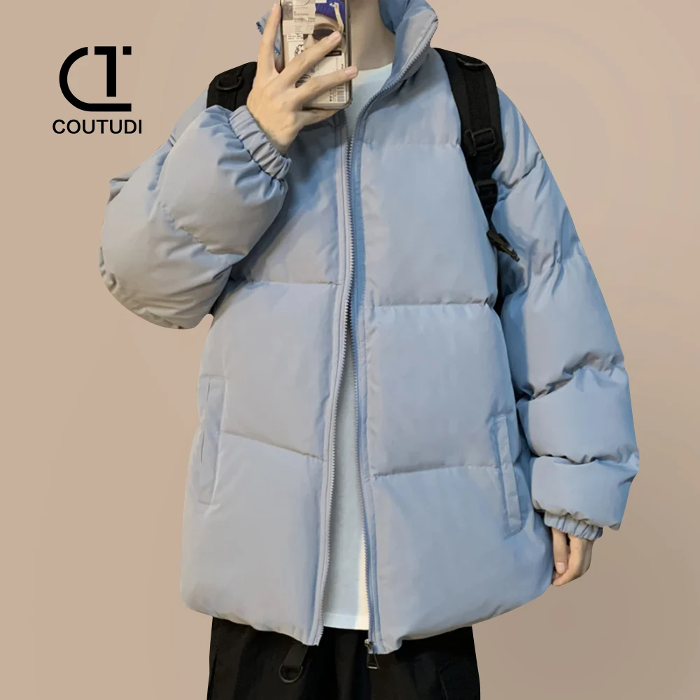 COUTUDI-Warm Puffer Jacket for Men, Thick Parkas, Casual Padded Down Outwear, Zipper Closure, Long Sleeve, Couple Outdoor Coat