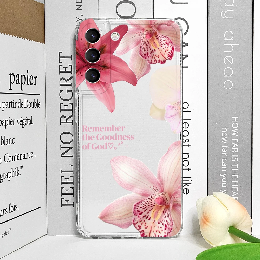 Luxury Pink Pearl Flower Pattern Clear Soft Phone Case