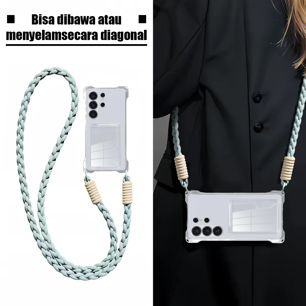 Versatile Crossbody Lanyard with ID/Card Slot and Shock-Resistant Clear Case