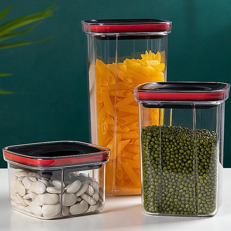 Transparent Sealed Jar Spice Bulk Cereals Organizer for Kitchen Airtight Seal Dry Food Storage with Lid Stackable Clear Canister 3