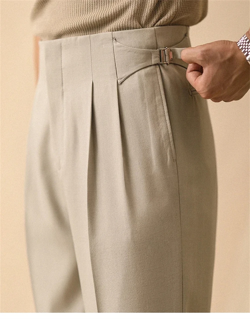 Nouveaux pantalons droits d'été pour hommes bouton de Paris sans repassage coupe ample affaires Naples pantalons décontractés taille haute pantalon de bureau